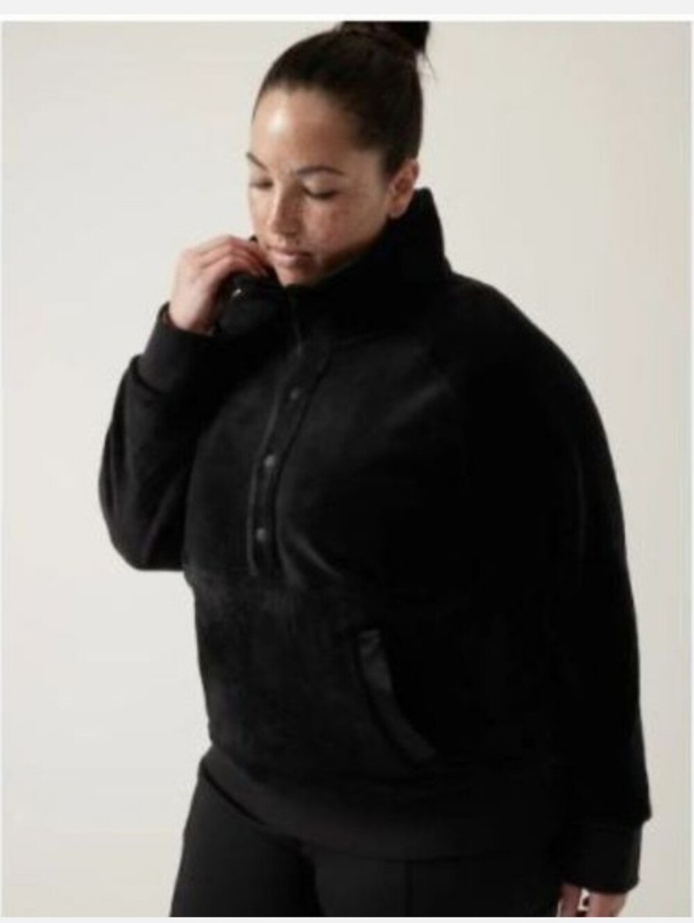 Athleta Recover Cozy Snap Front Sweatshirt Black Size Small HO22 Ex Cond